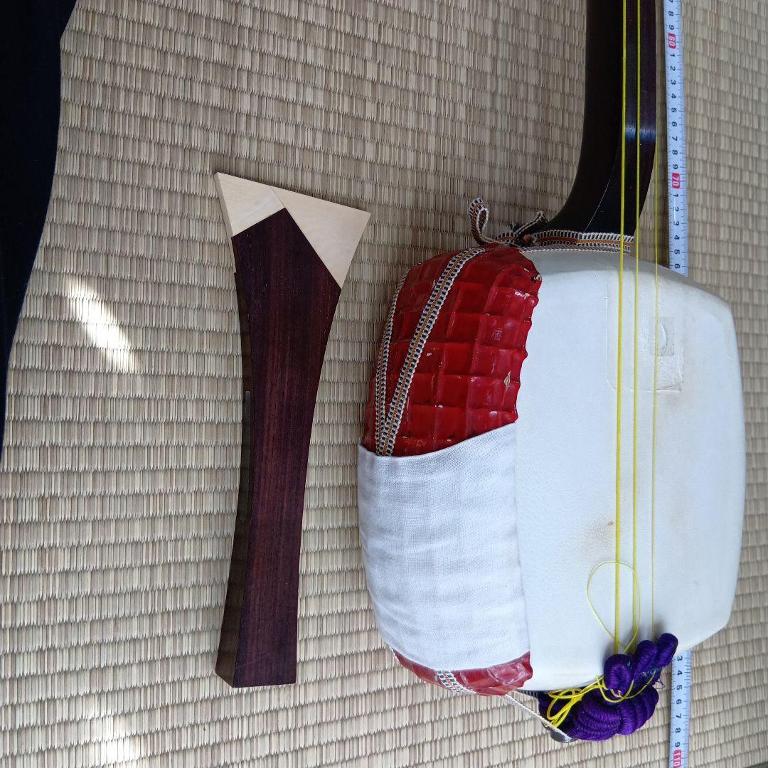 義太夫三味線　太棹　文楽　竹本　本体 白/赤 3弦 バチ付き　豊竹