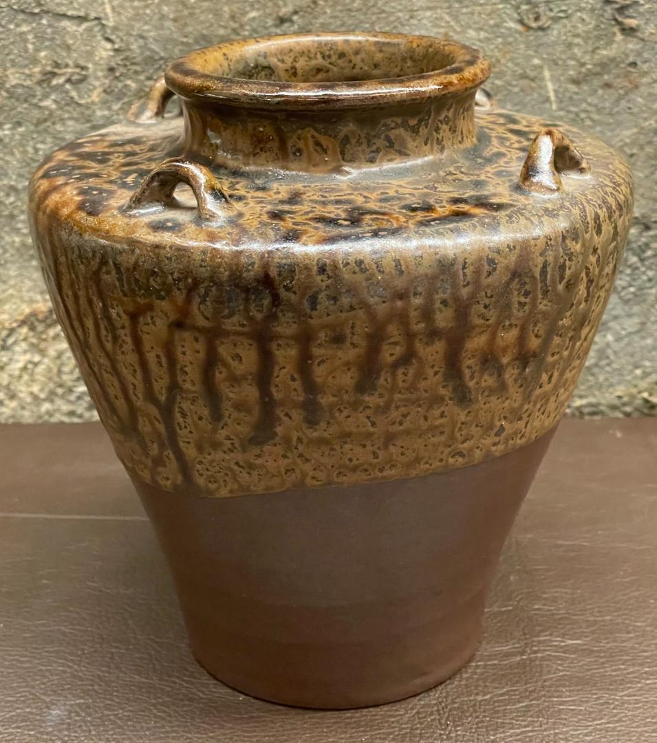 丹波焼 大上昇 立杭 時代物 花瓶 四耳壺 華道具 花器 飾り壺 在銘 古玩