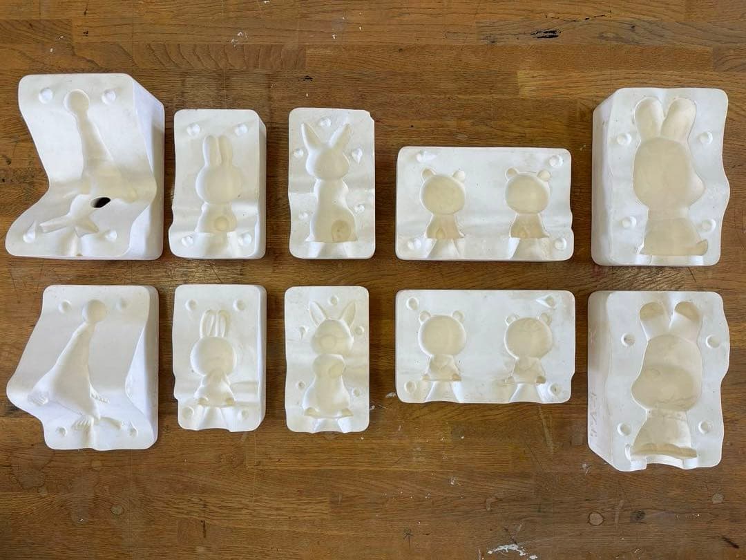 鋳込み用石膏型・動物5点セット（犬、熊、うさぎ①、うさぎ②、オットセイ）