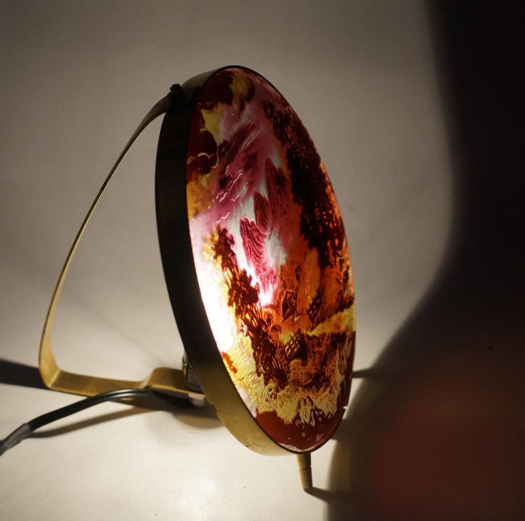 エミールガレ　山景紋 プレート 卓上照明　スタンド　技法カメオ彫 被せガラス