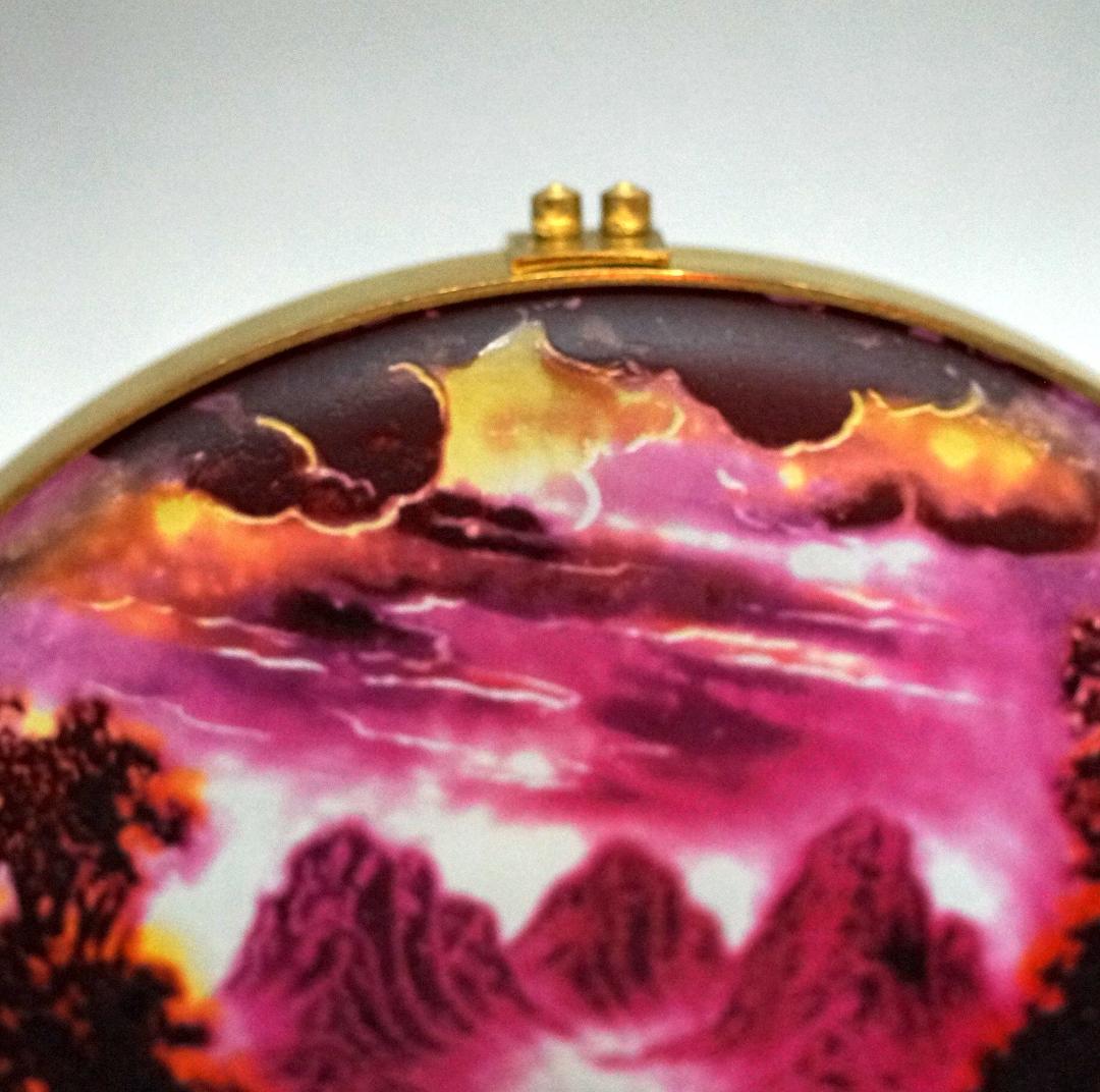 エミールガレ　山景紋 プレート 卓上照明　スタンド　技法カメオ彫 被せガラス