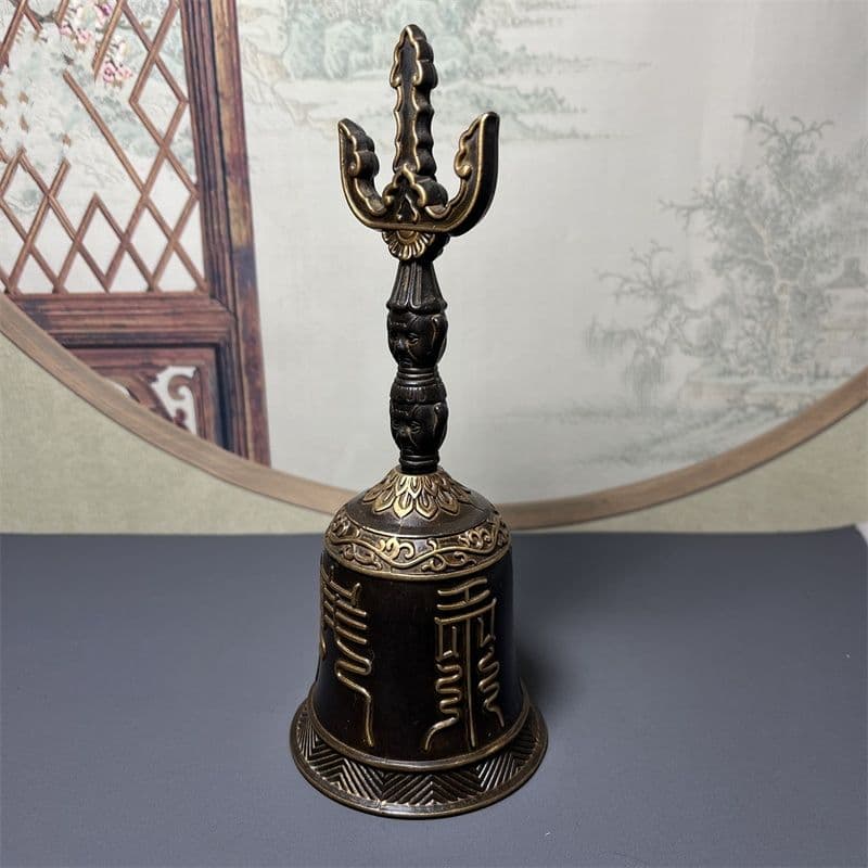 銅器 仏教法器 天蓬帝鐘 天蓬鈴 三清鈴 三叉金剛鈴 手振り鈴 銅鈴工芸品 置物