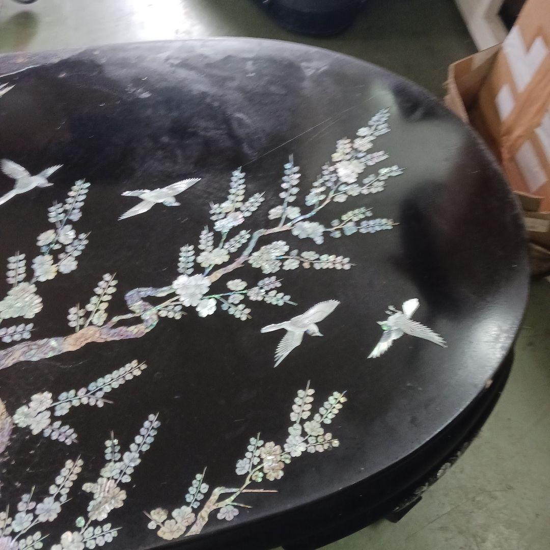 座卓 　小鳥アート　螺鈿細工　小鳥　座卓テーブル　黒漆塗　ローテーブル　Y