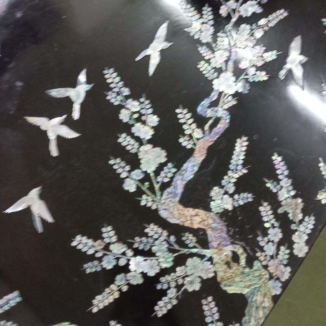 座卓 　小鳥アート　螺鈿細工　小鳥　座卓テーブル　黒漆塗　ローテーブル　Y