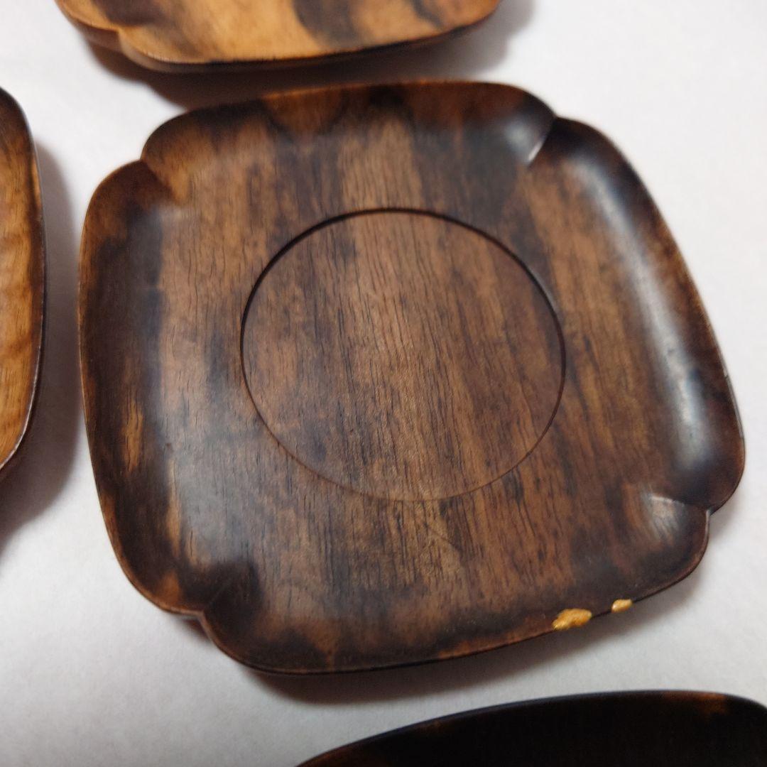 訳あり/黒柿 隅切 茶托 当石作 煎茶道具 5客