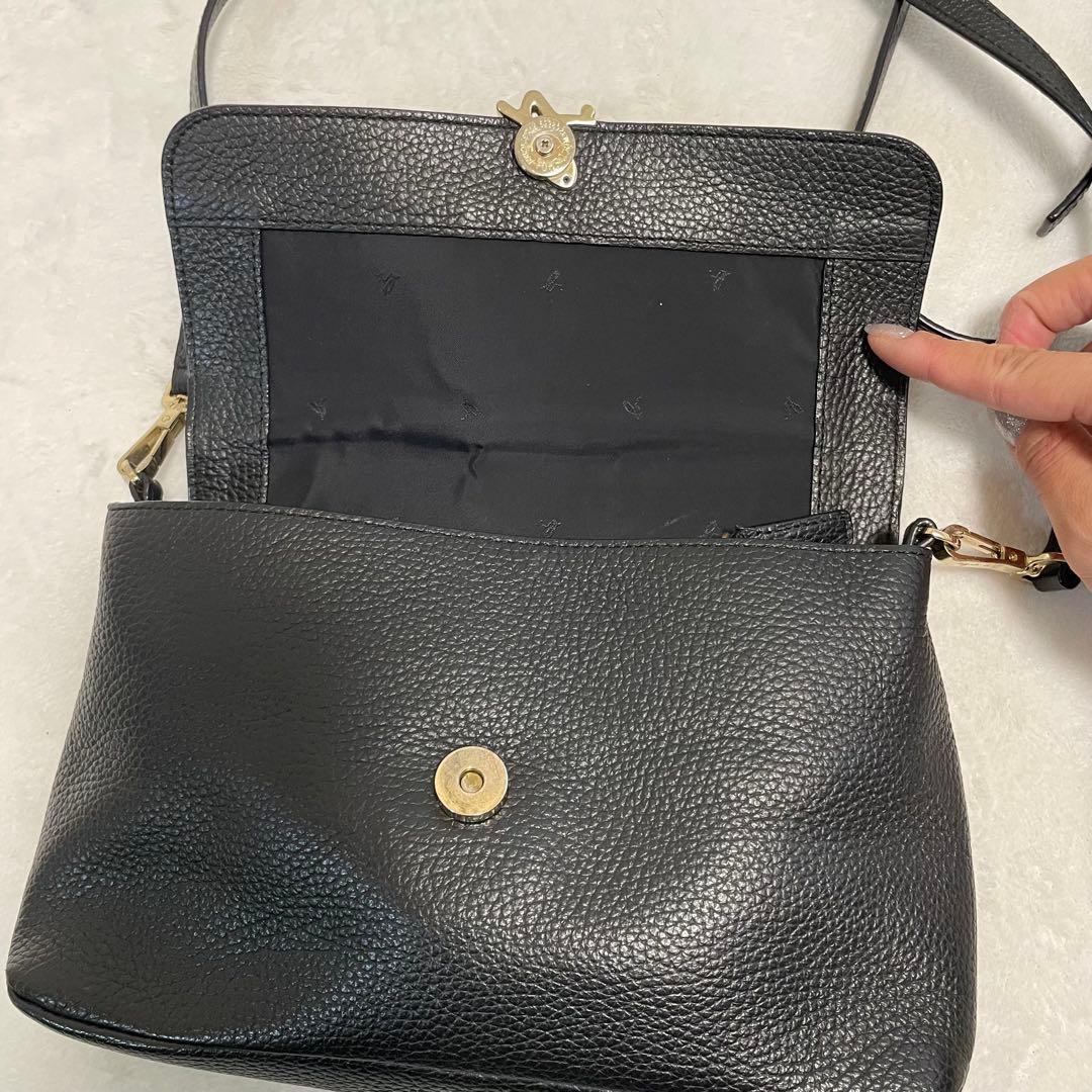 美品　アニエスベー　ショルダーバッグ　レザー　ブラック　ゴールド金具