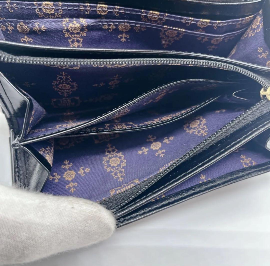 極美品 アナスイ ポワロ キルティング 二つ折り財布 ビジュー ブラック レザー