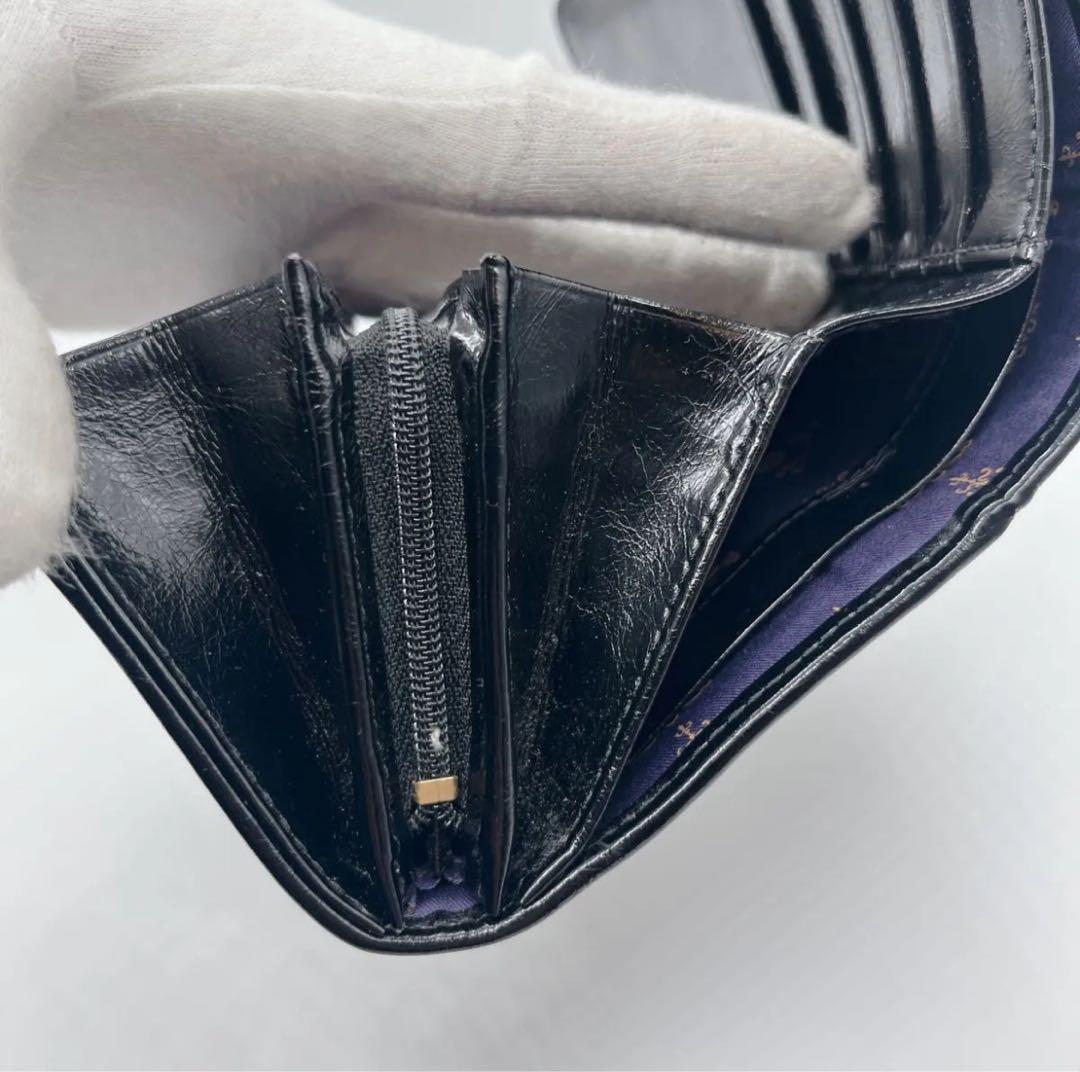 極美品 アナスイ ポワロ キルティング 二つ折り財布 ビジュー ブラック レザー