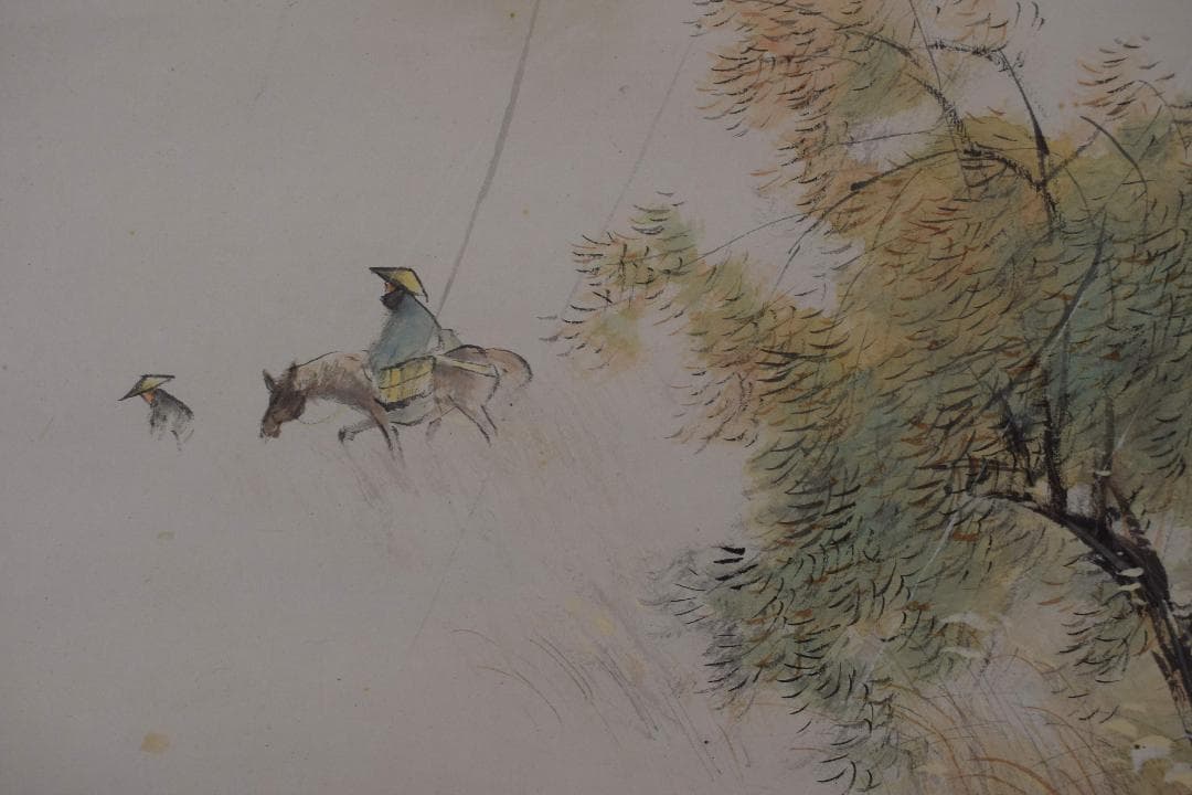 【真作】林文塘/首秋行旅図/秋景山水人物図/横物/掛軸☆宝船☆Y-287　JM