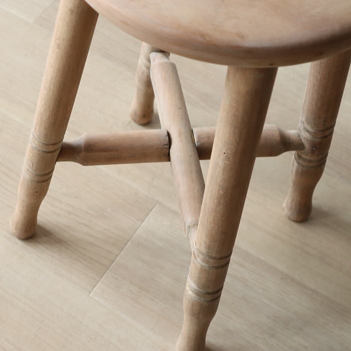 Aアンティーク 木製 無塗装 無垢材 丸スツール 古家具 カエデ ブナ