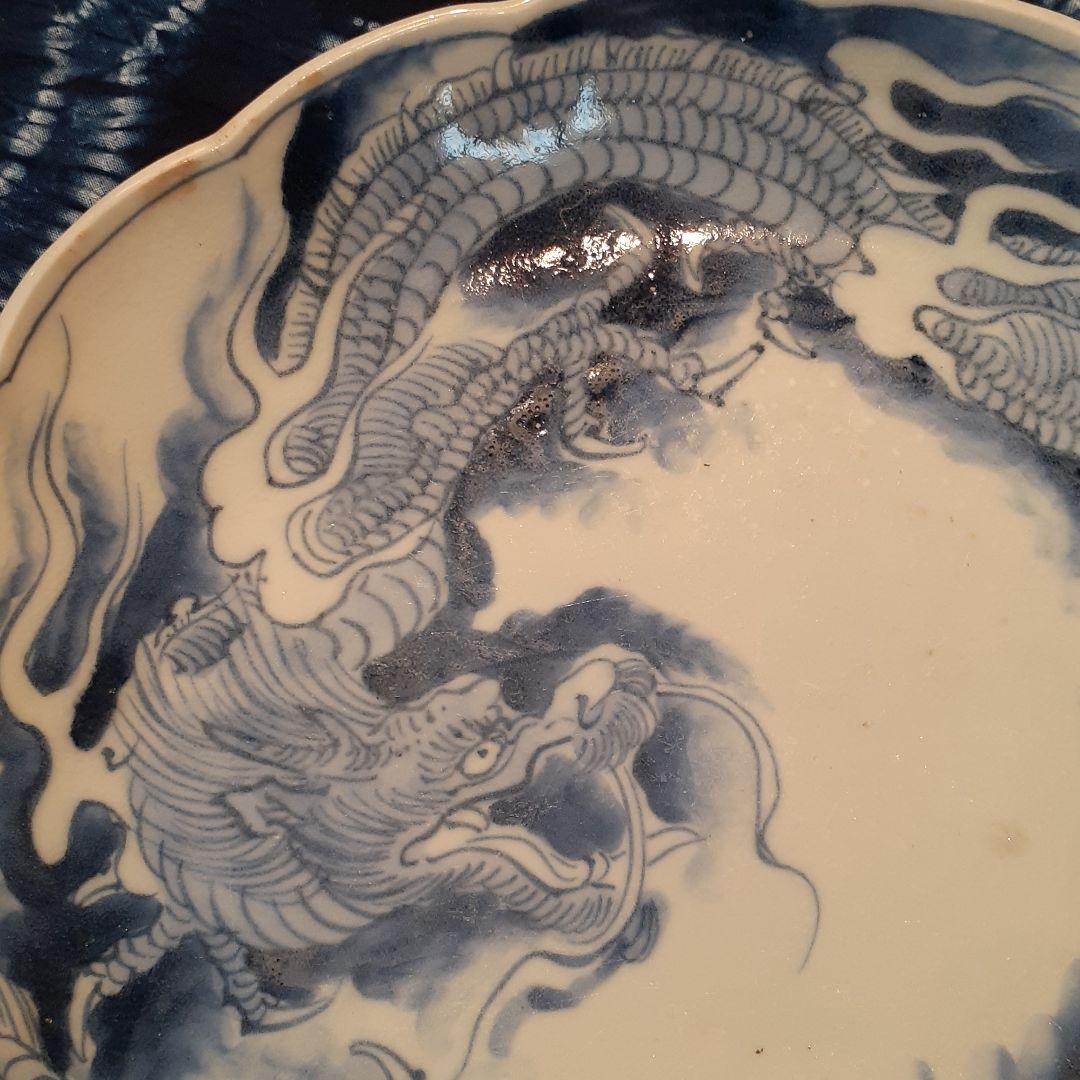 古伊万里～開運龍紋呉須輪花盛り皿❤️