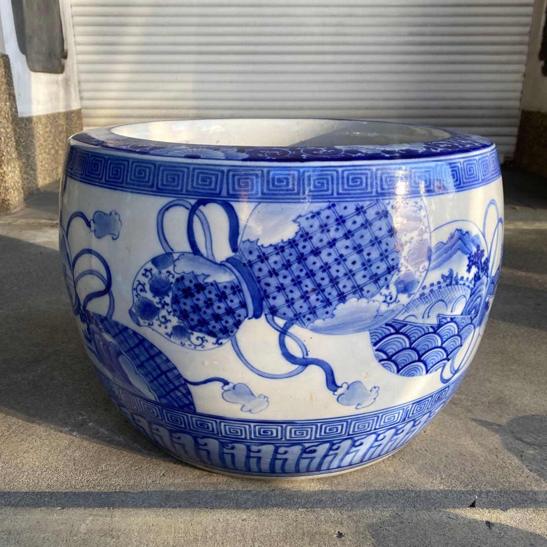 明治大正時代頃の瓢箪図火鉢42cm28cm