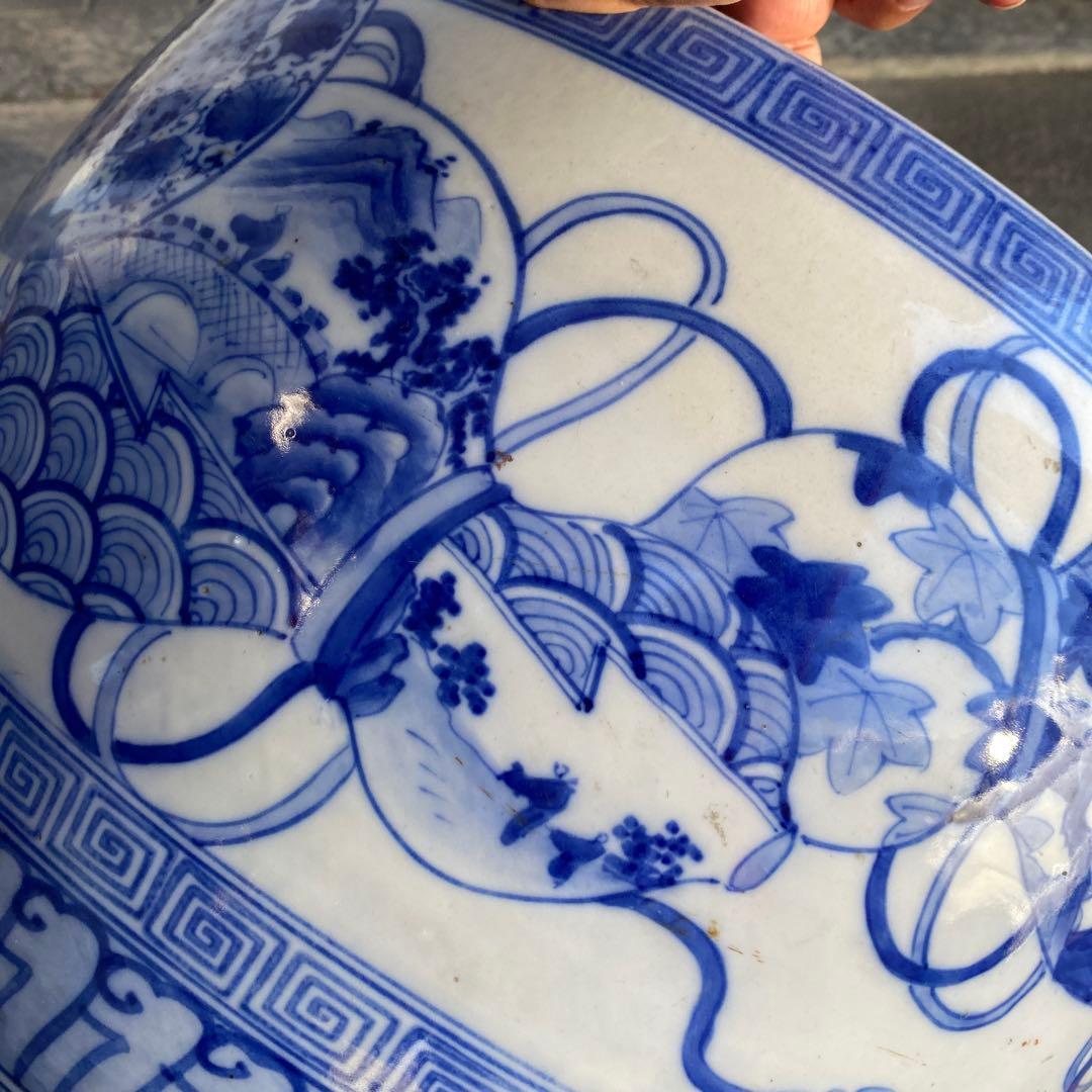 明治大正時代頃の瓢箪図火鉢42cm28cm