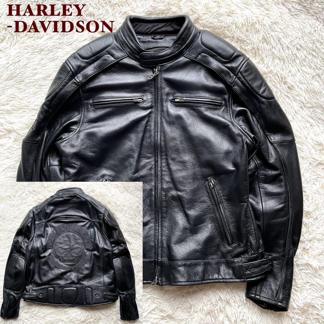 人気✨ハーレーダビッドソン　レザージャケット　シングルライダース　スカル　XL