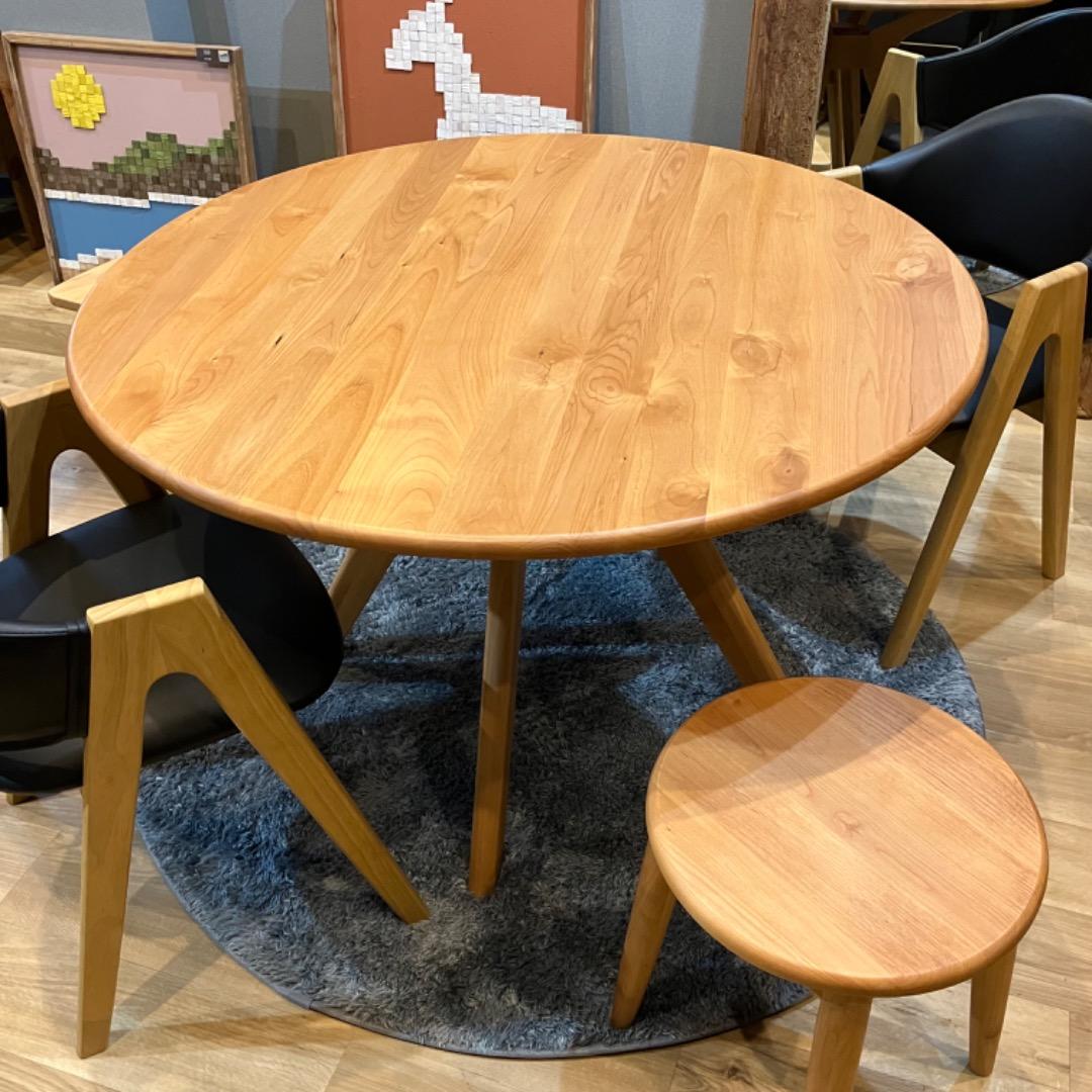 のっち　ダイニング5点セット　木製　110㎝　丸　円形　アルダー　無垢