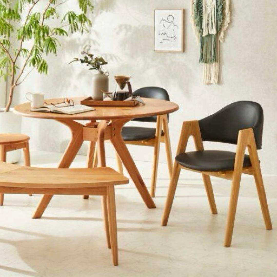 のっち　ダイニング5点セット　木製　110㎝　丸　円形　アルダー　無垢