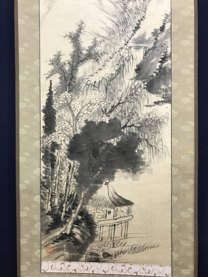 【真作】田能村直入/山水画賛/山水図/掛軸/名家伝来/AC-299