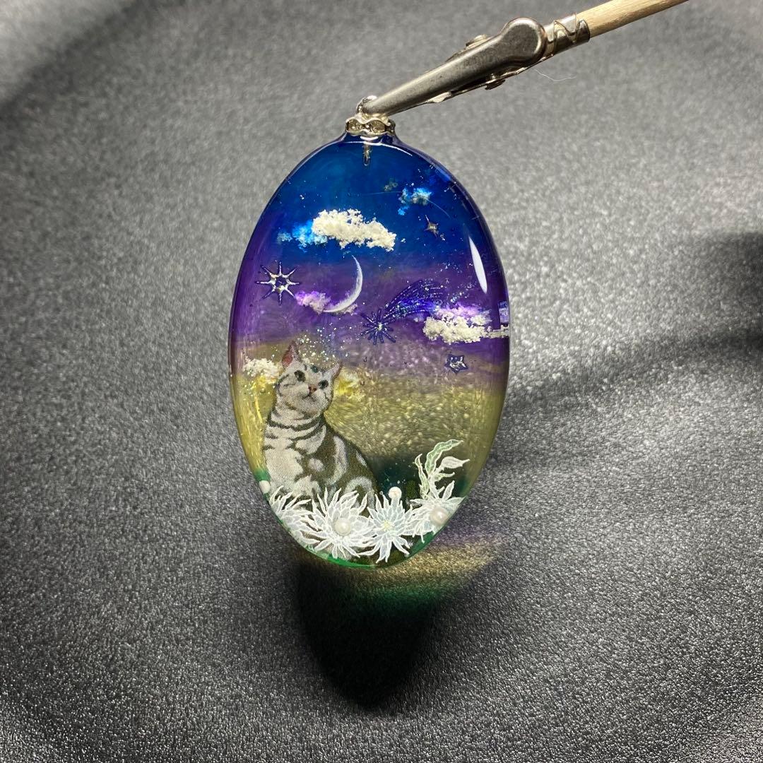 〜fairy様〜新作　天然石　レジンネックレス　【猫ちゃんと浜辺】