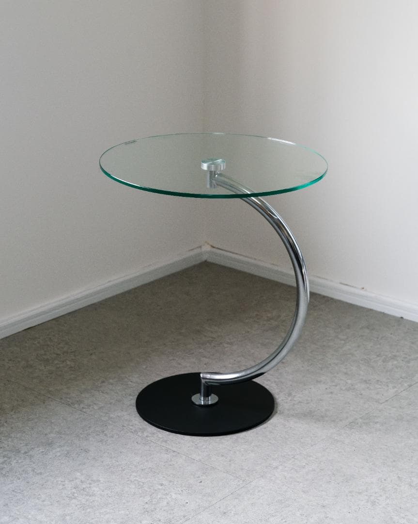 ミッドセンチュリー　ガラス サイドテーブル ラウンドテーブル レトロモダン