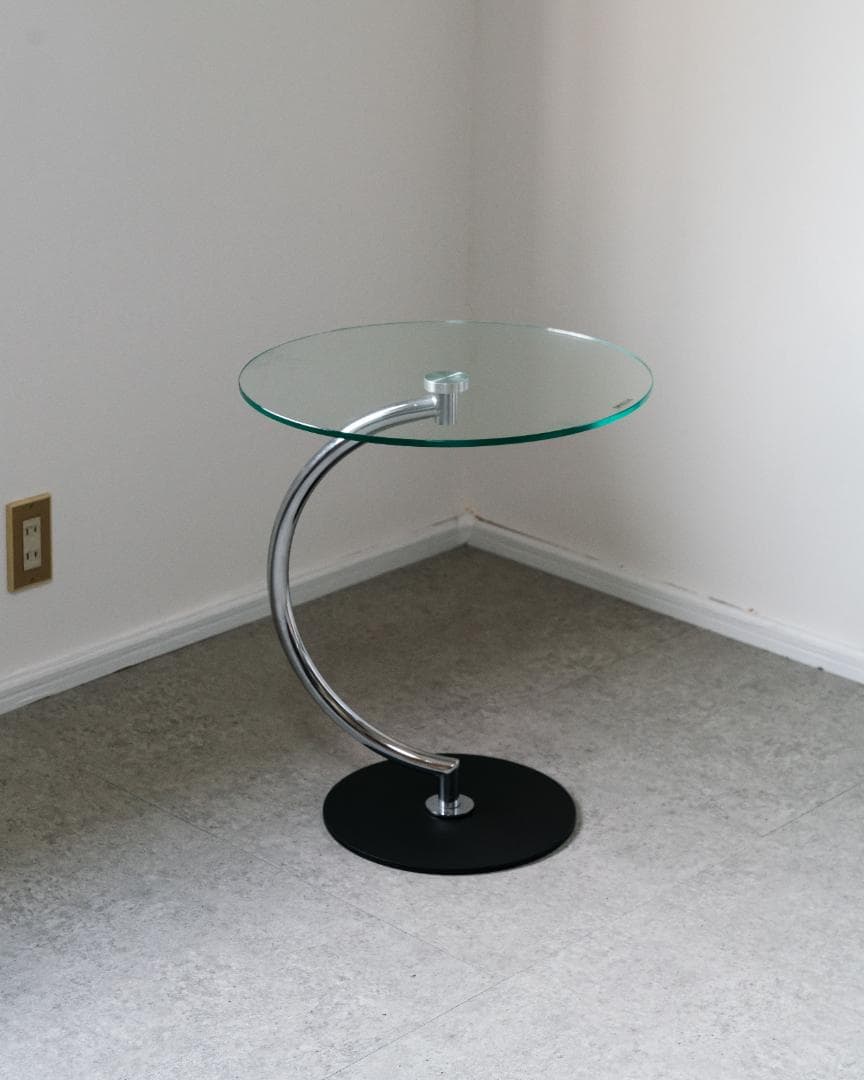 ミッドセンチュリー　ガラス サイドテーブル ラウンドテーブル レトロモダン