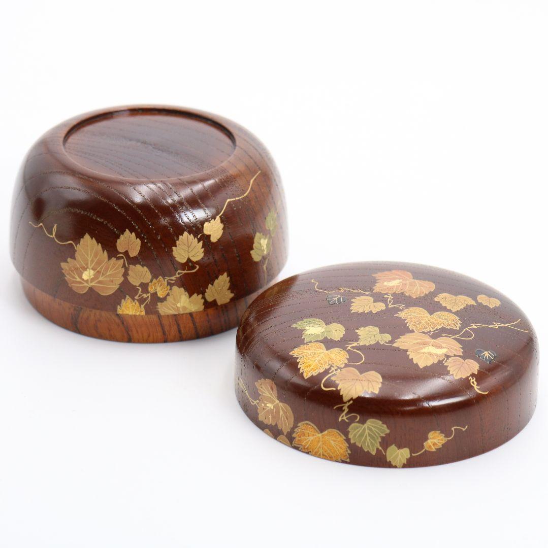 中出松峰作 欅拭漆 蔦蒔絵 平棗 茶道具 共箱　V868　N6