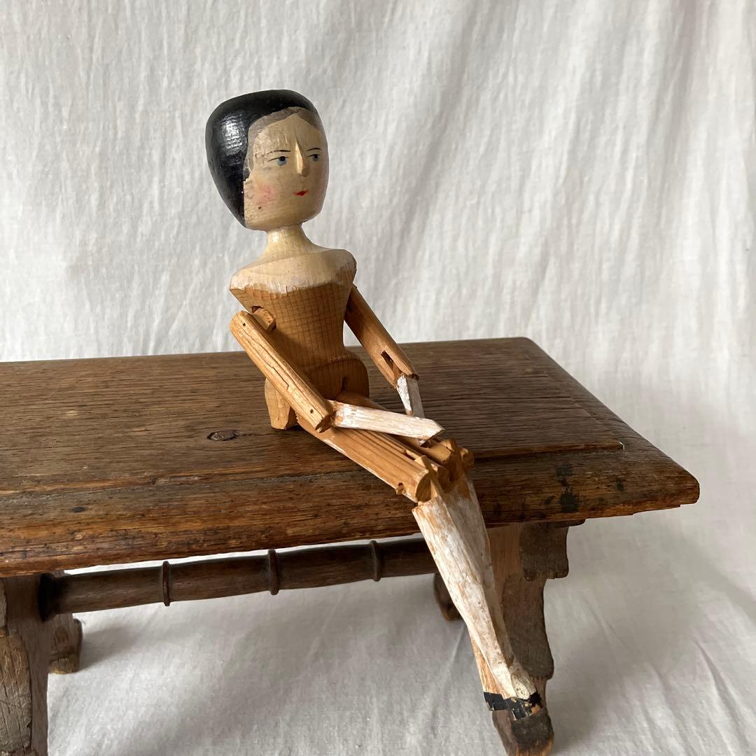 ま*ん様 アンティーク　ペグドール　ウッデンドール　おすわり