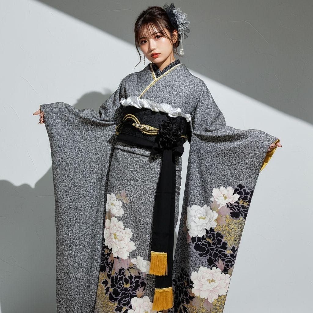 お直し無料☆振袖フルセット・成人式・大輪牡丹・金駒刺繍・金彩加工・モード系