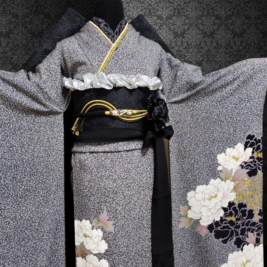 お直し無料☆振袖フルセット・成人式・大輪牡丹・金駒刺繍・金彩加工・モード系