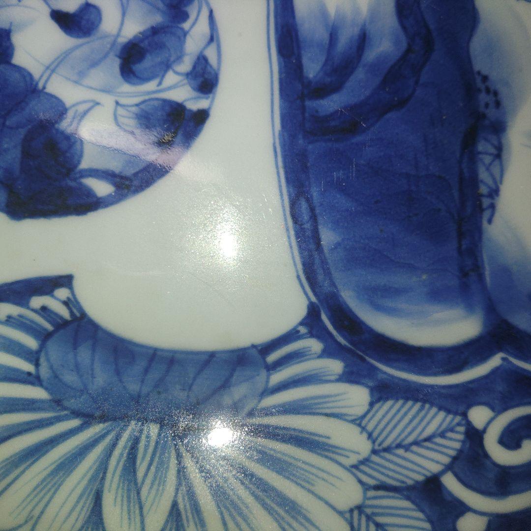 古伊万里　山水楼閣文染付輪花皿　直径40cm