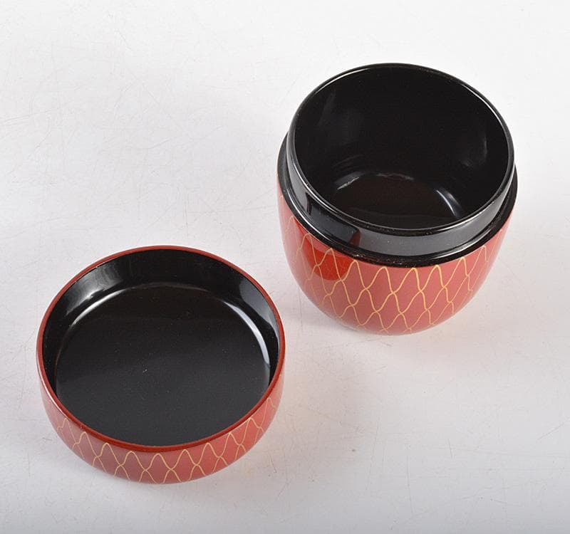 茶道具　越前塗　宮田宗景作　朱塗　網目蒔絵　中棗　共箱　V　R5430