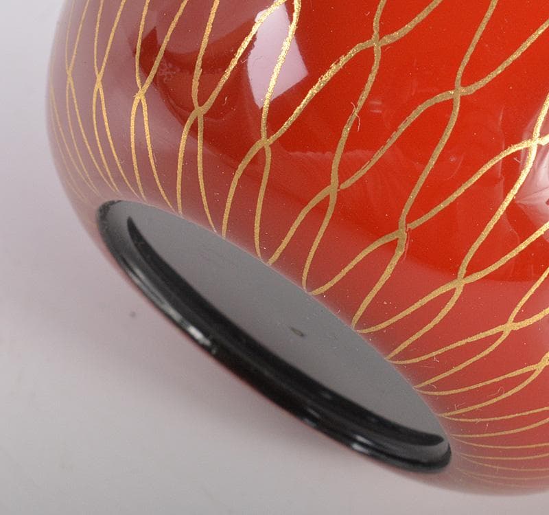 茶道具　越前塗　宮田宗景作　朱塗　網目蒔絵　中棗　共箱　V　R5430