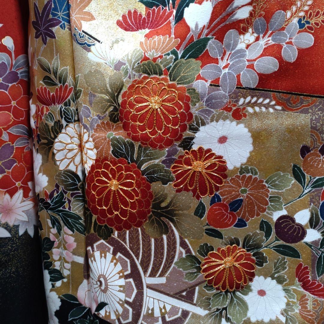 m　着物　振袖フルセット　振袖　赤系　作家物　駒刺繍　金彩　成人式　卒業式