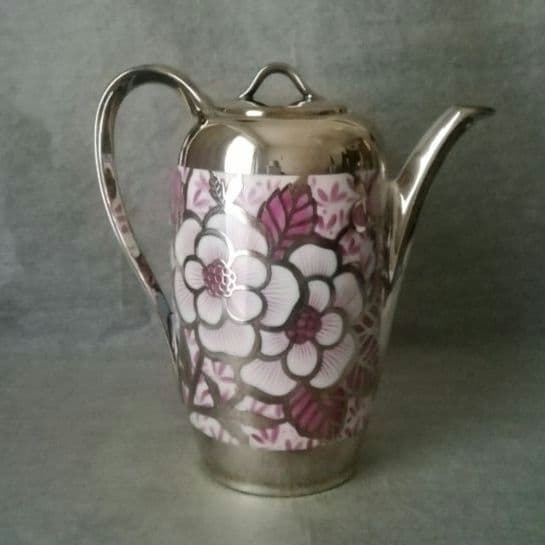 逸品　純銀巻ティーポット花図紋ラージポット　アールデコ　フリードリヒヴィルヘルム