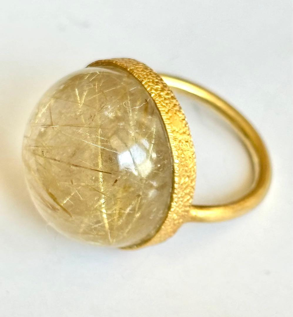 大粒ゴールドルチルクォーツリングK10 インドジュエリー マリハ マリーエレーヌ
