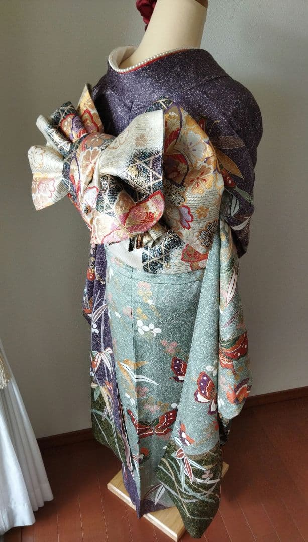 よる様　362.小粋な振袖7点セット　正絹　フルセット　成人式