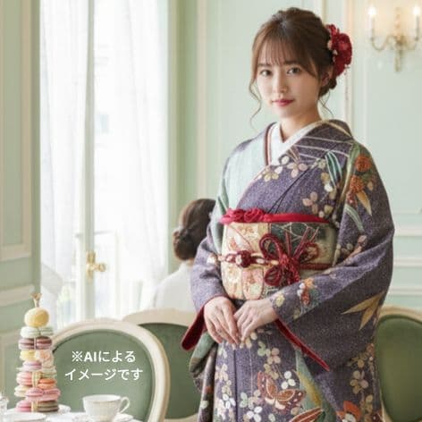 よる様　362.小粋な振袖7点セット　正絹　フルセット　成人式