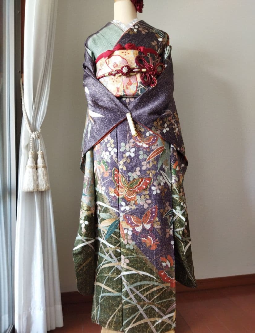 よる様　362.小粋な振袖7点セット　正絹　フルセット　成人式