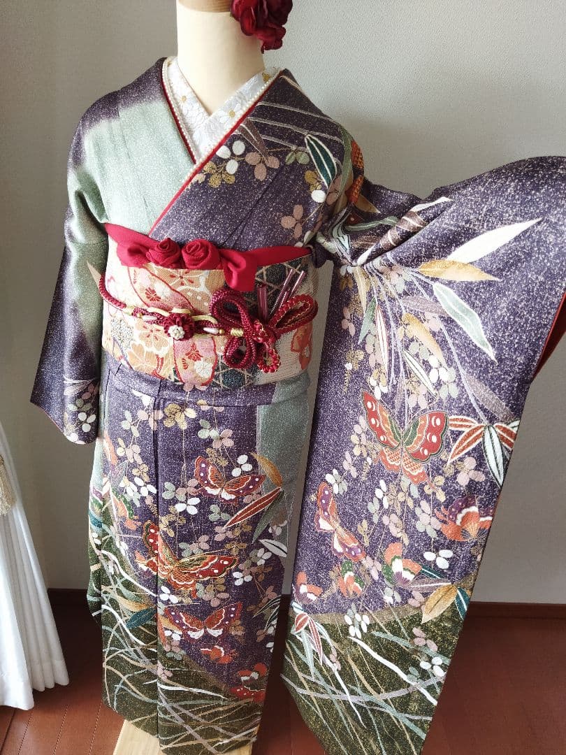 よる様　362.小粋な振袖7点セット　正絹　フルセット　成人式