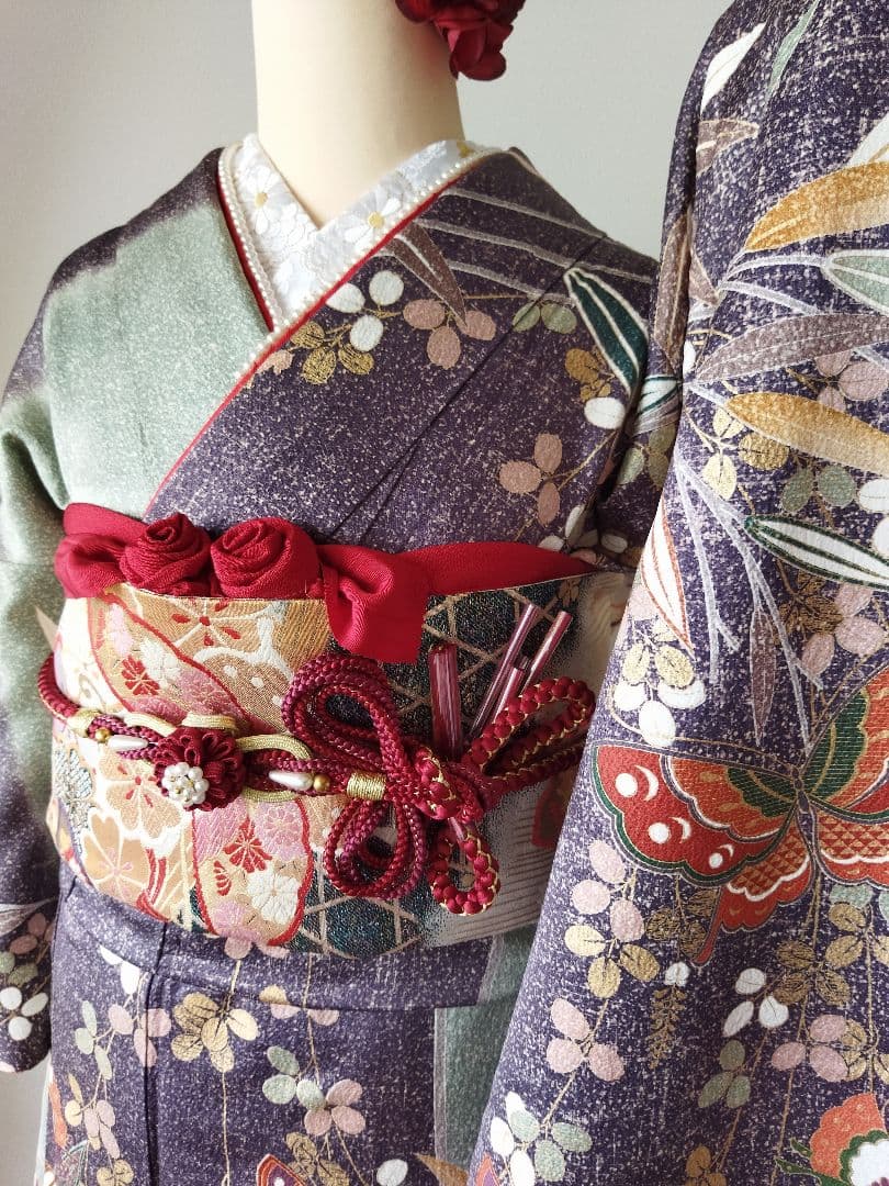 よる様　362.小粋な振袖7点セット　正絹　フルセット　成人式