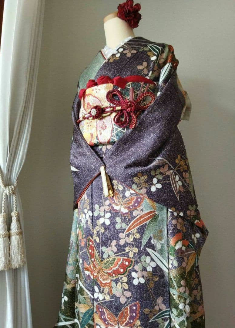 よる様　362.小粋な振袖7点セット　正絹　フルセット　成人式