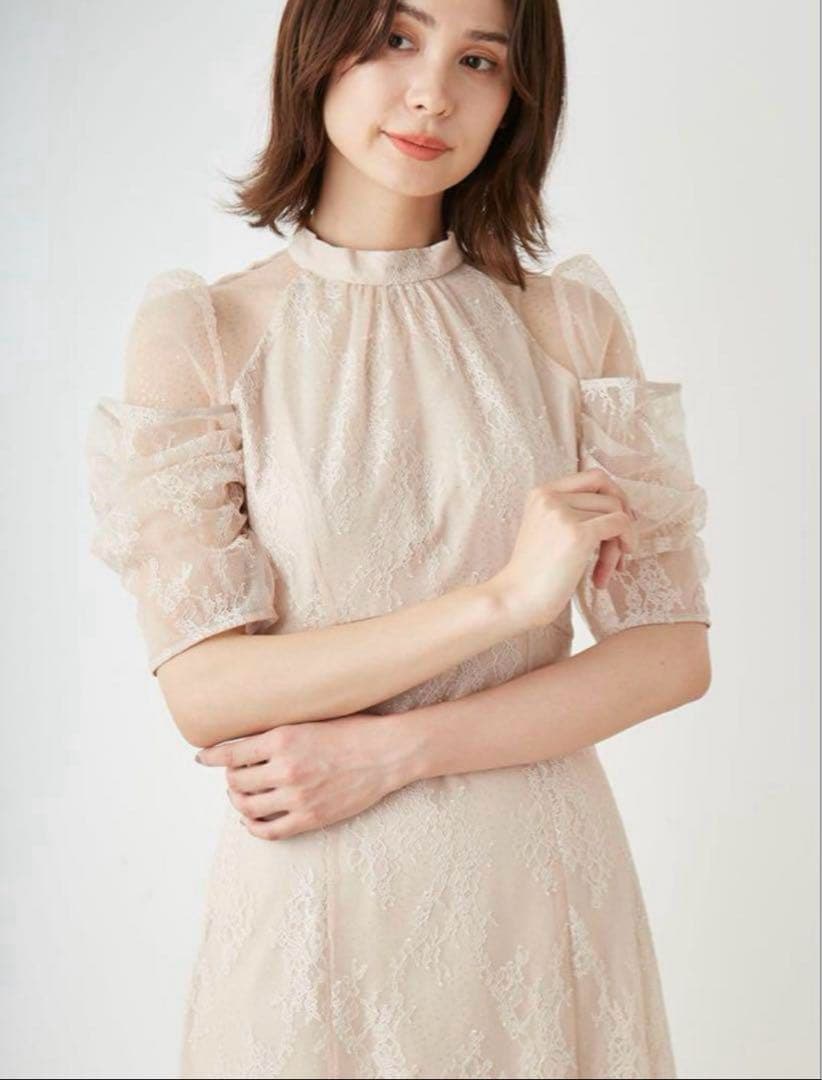 SNIDEL デザインスリーブレースドレス PBEG 0サイズ Sサイズ 美品