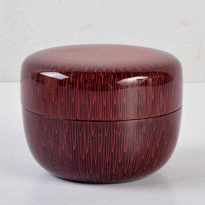 茶道具　中村湖彩作　朱菊毛彫　平棗　共布共箱　V　8641