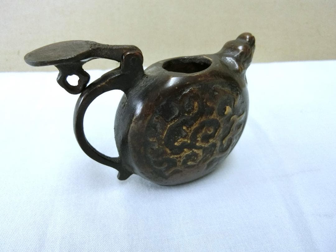 コレクション！【水滴　文房具　習字道具　銅器獣口 】◆インテリア　硯　筆筒　　筒