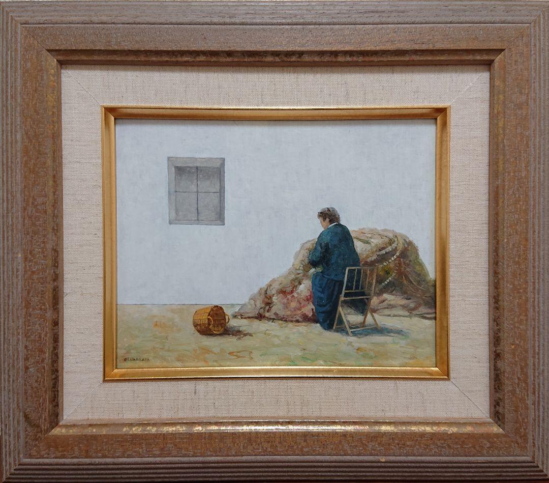 肉筆油彩絵画 アンティーク絵画 「刺繍をする女性 」 油絵