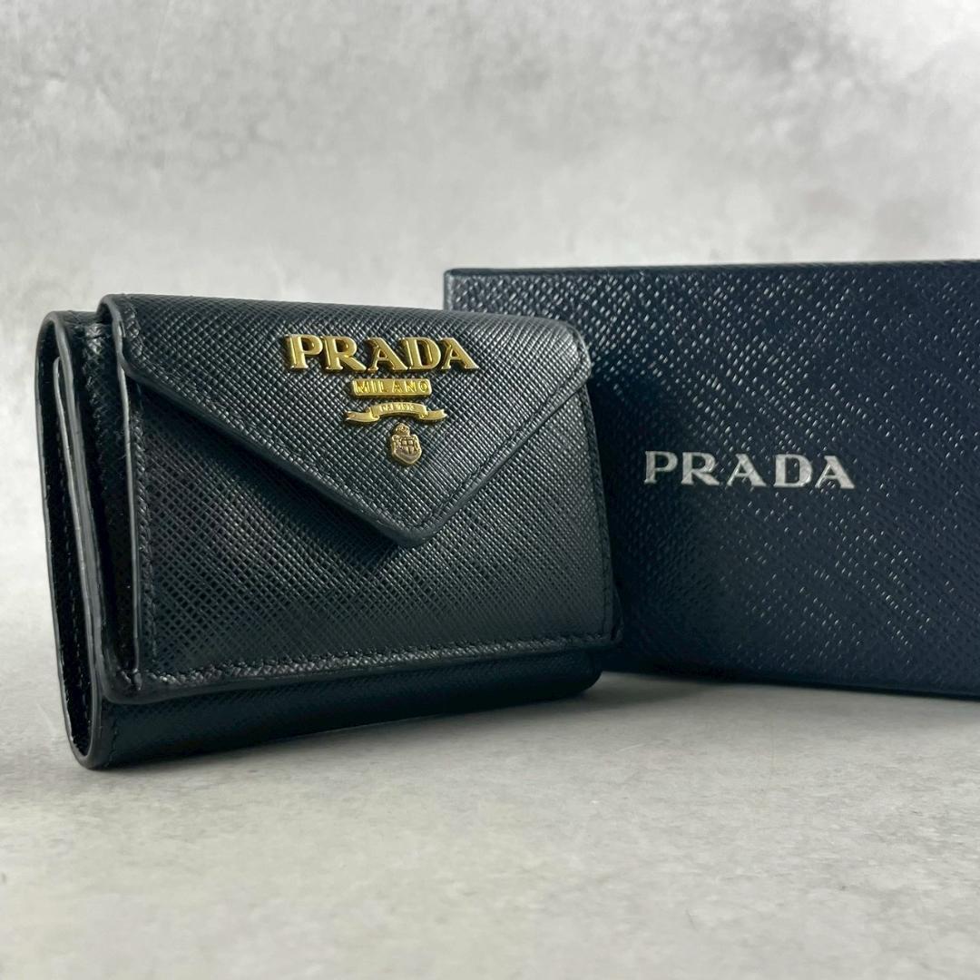 PRADA プラダ サフィアーノ メタル 三つ折り財布 コンパクトウォレット 黒