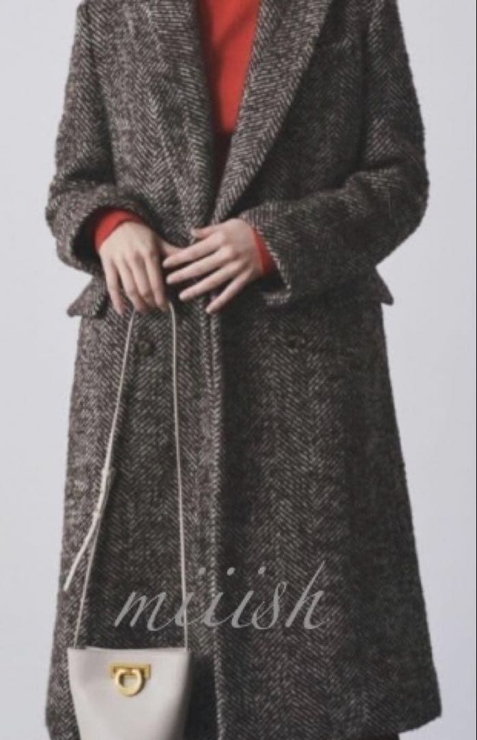 マーガレットハウエル コート ツイード ロング ウール100%Ｌサイズ グレー系