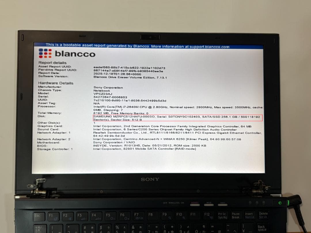 8001★VPCZ23AJ★SSD★MZRPC512HAFU★512GB★MLC