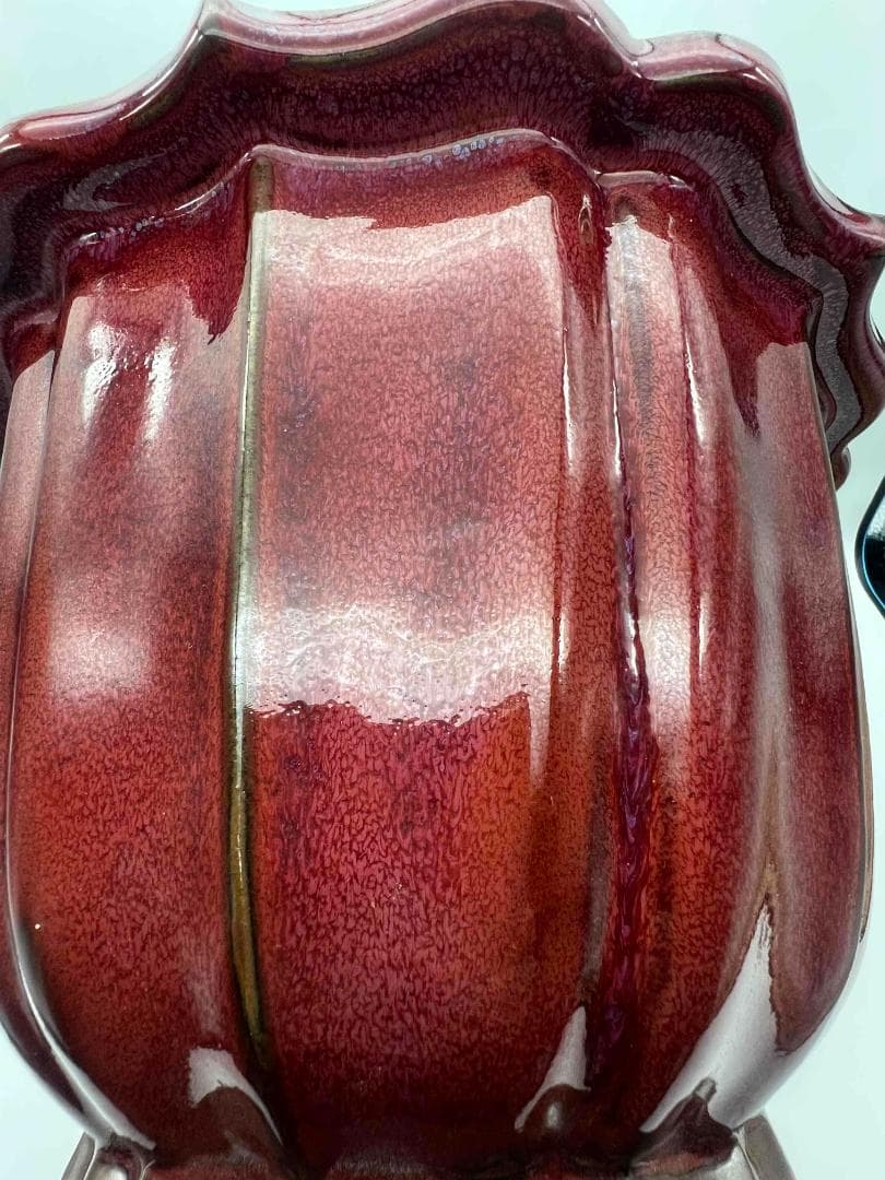 北宋時代 鈞窯　天青紫紅釉葵口盆　花入れ　鉢植え　窯変釉　辰砂(B-30)