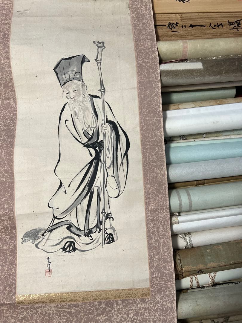 まとめて45本 佛画 中国複製画　山水 花鳥　人物など　（捲り付）送料込み！