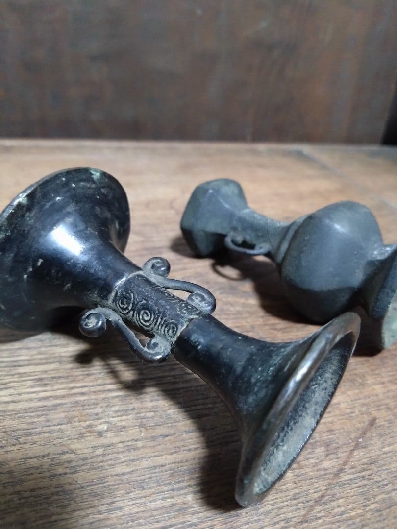 胡銅花器　２点　唐物　古銅　文房具　水滴　硯屏　室町　明　中国美術